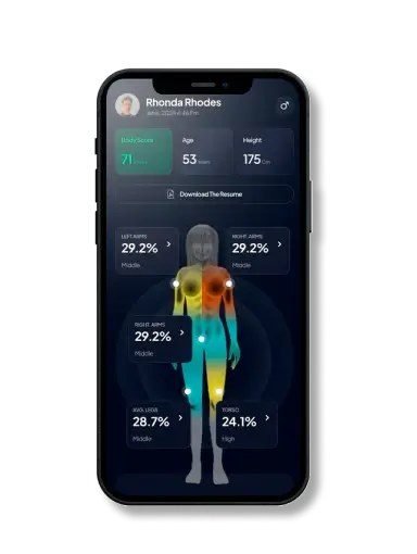 Hume Body Pod app comparing muscle balance between left and right arms and legs