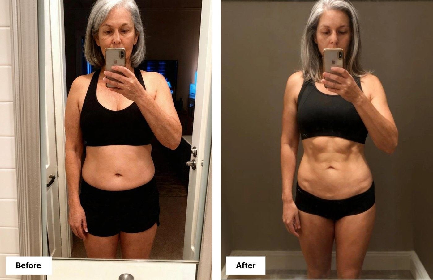 Hume Body Pod before-and-after comparison showing body composition change over several months